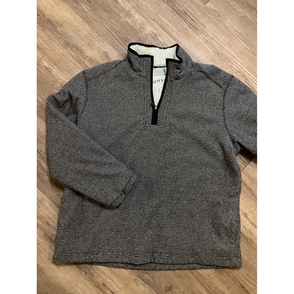 Orvis Quarter Zip Pullover Mens XL Gray Excellent Sherpa Lined Textured Knit